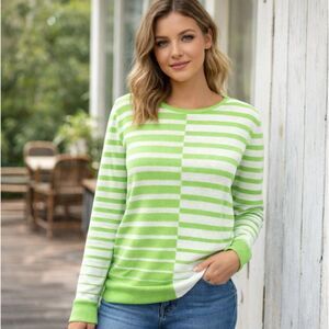 Pure Amici Sweater NWT Cotton Green Striped Top Luxury Brand Womens Size XL